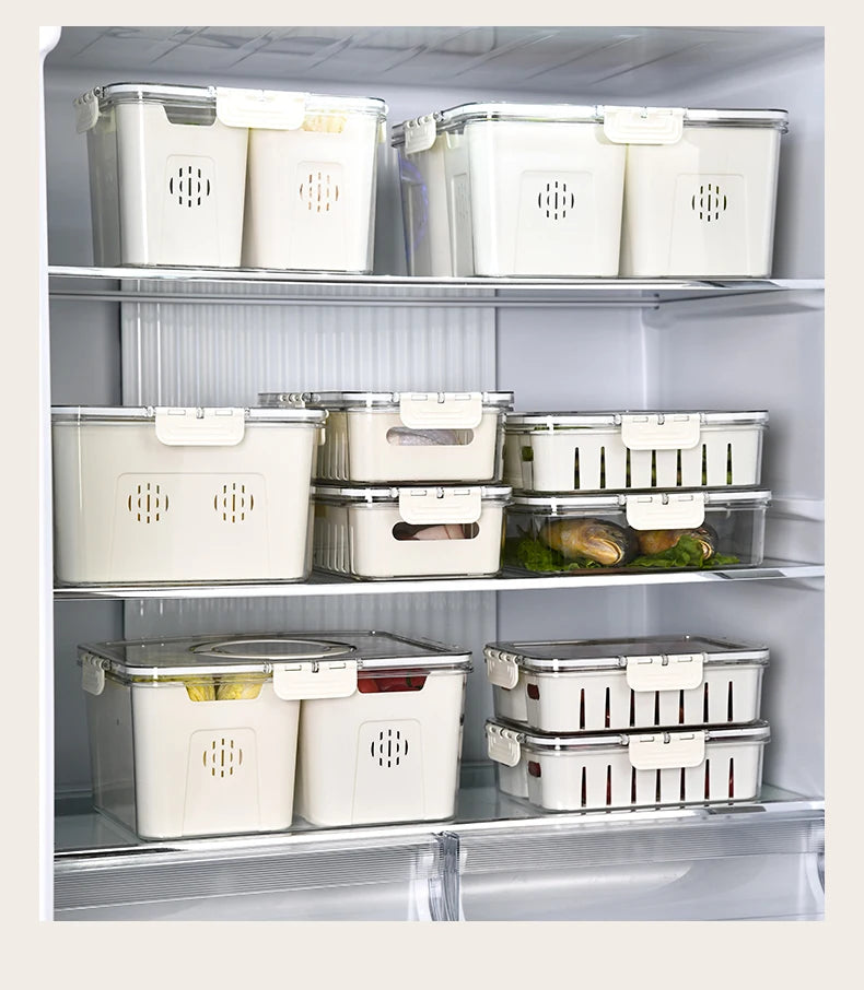 Caja de Almacenamiento con Drenaje y Asa – Organizador para Refrigerador