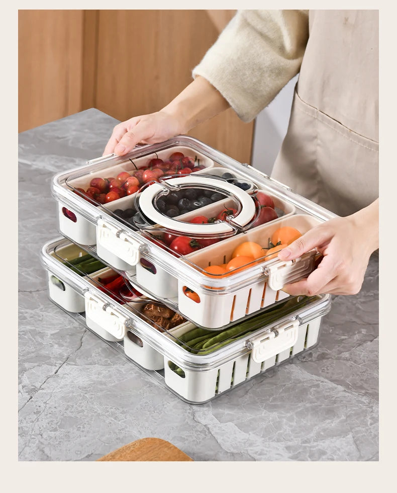 Caja de Almacenamiento con Drenaje y Asa – Organizador para Refrigerador