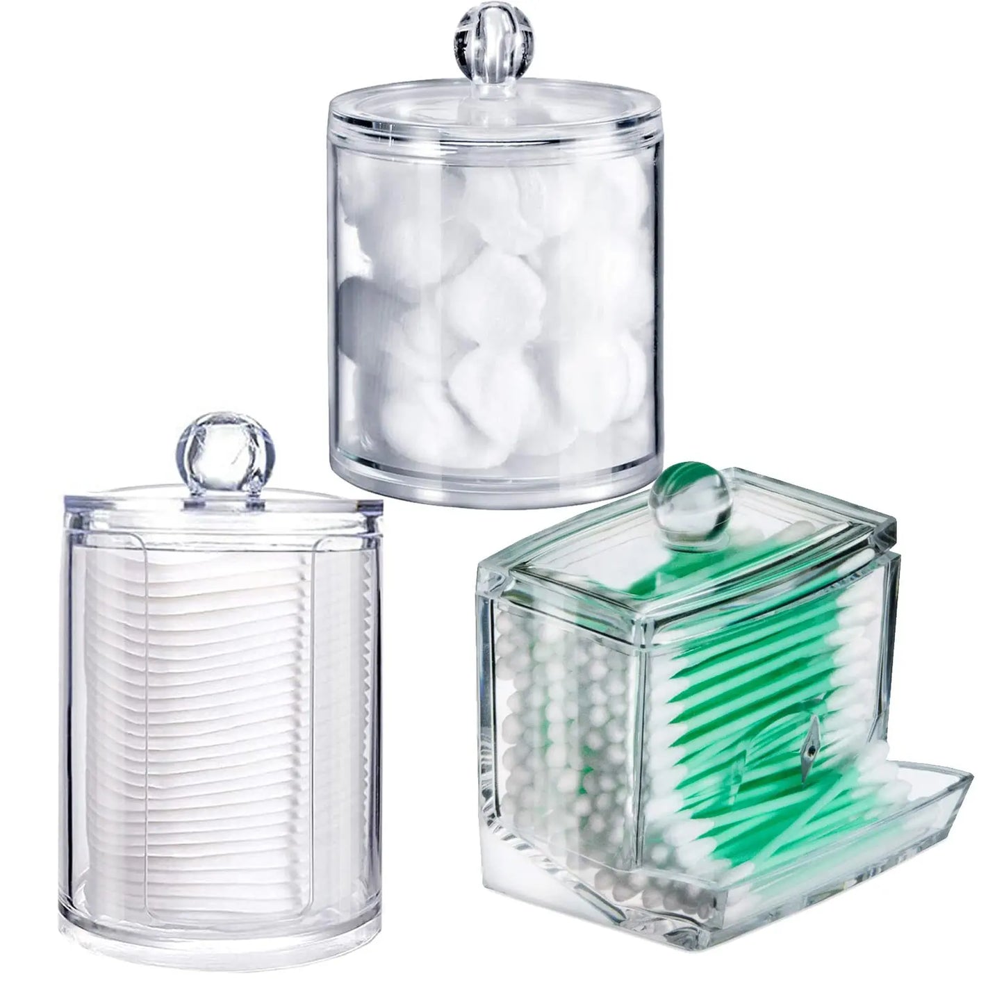 Set de 3 Dispensadores de Hisopos de Algodón con Tapa – Organizador Multifuncional
