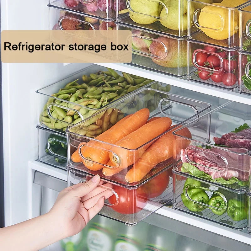 New Kitchen Refrigerator Organizer Bin Clear Pantry Organizer Plastic Food Storage Fridge Storage Box with Divider Freezer