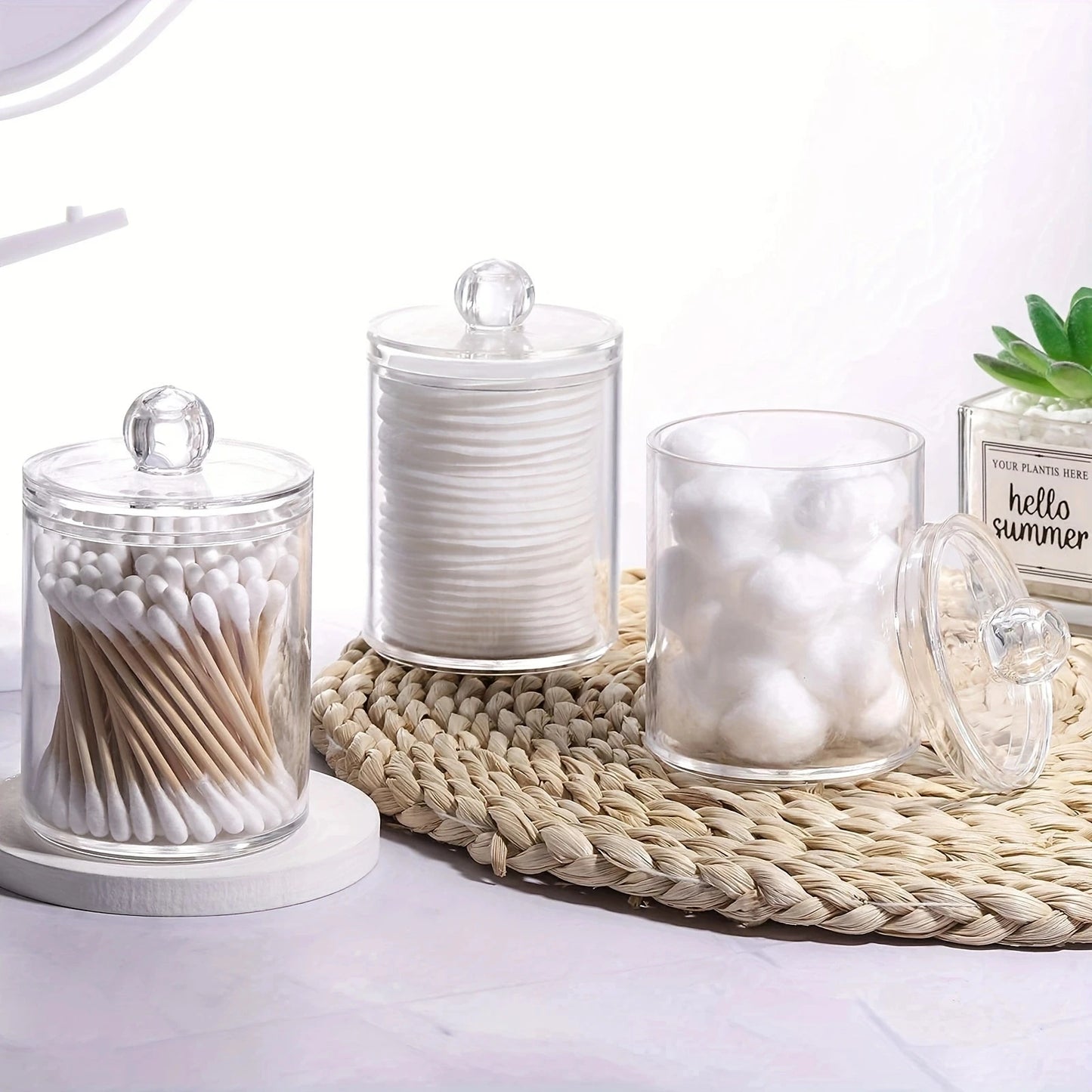 Set de 3 Dispensadores de Hisopos de Algodón con Tapa – Organizador Multifuncional