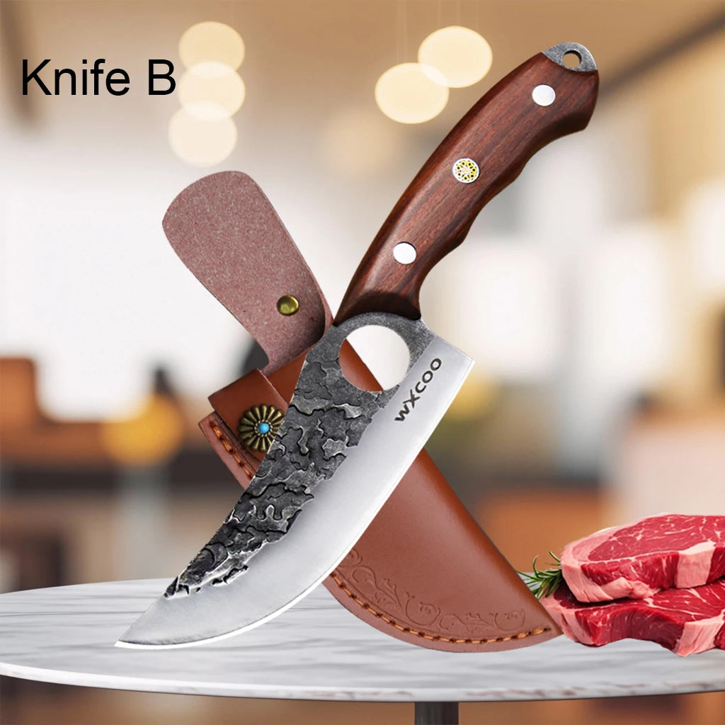 Cuchillo de Carnicero Forjado – Mango de Madera, Ideal para Cortar y Deshuesar Carne - 369 view