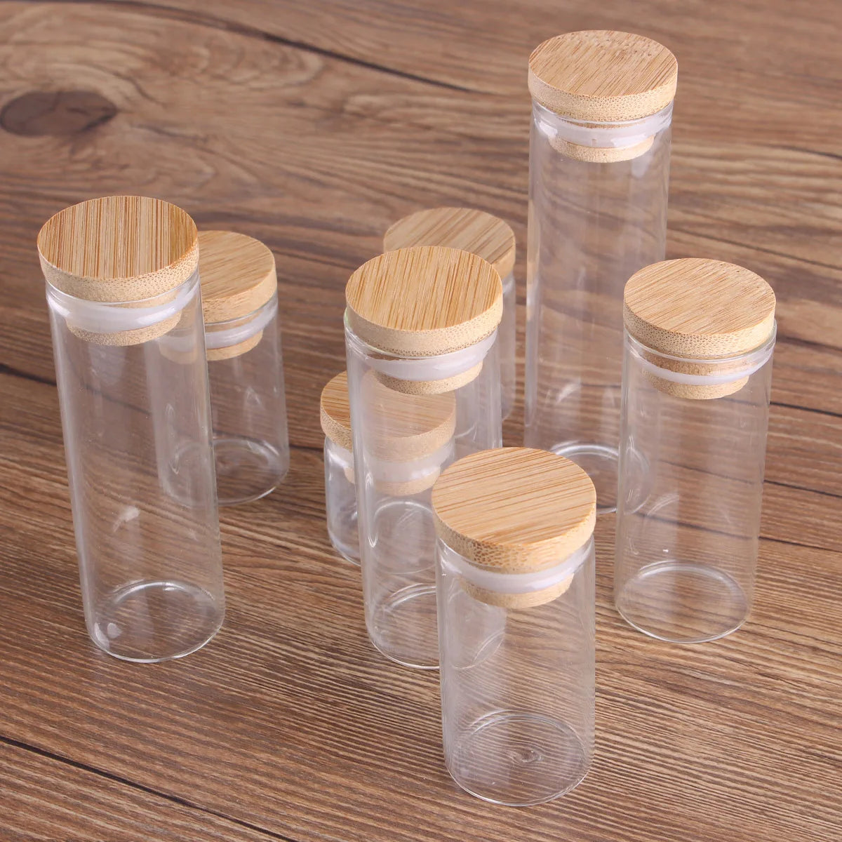 5pcs Dia 30mm 10-50ml Glass Bottles Glass Jars with bamboo caps Potion bottles Spice Jars Wishing bottles for Art Craft