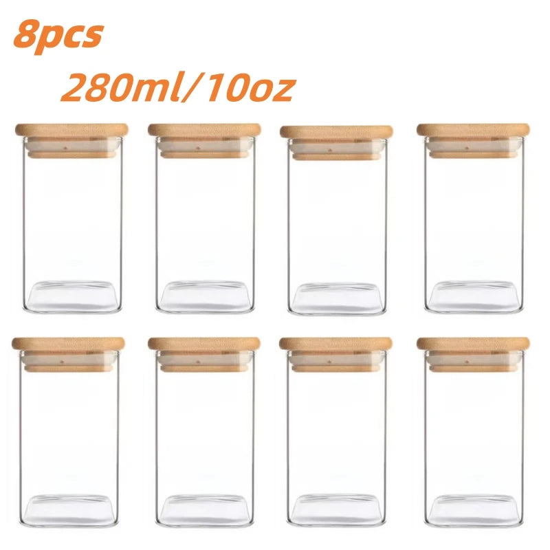 Set de Tarros de Vidrio de 10oz con Tapas Herméticas de Bambú – Almacenamiento Transparente
