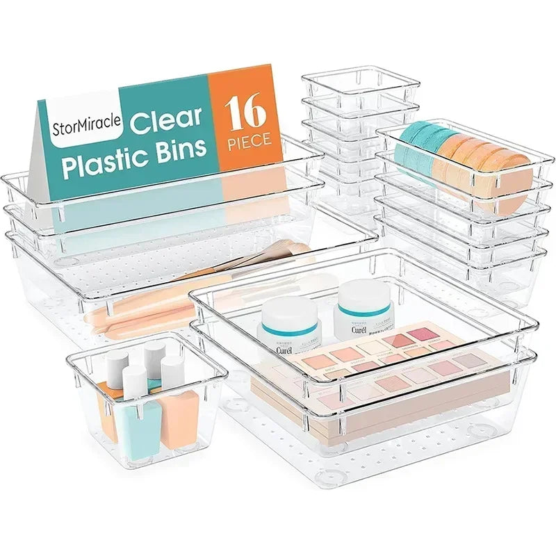 Set de Organizadores de Cajón de Plástico Transparente – Almacenamiento Versátil para Oficina y Hogar