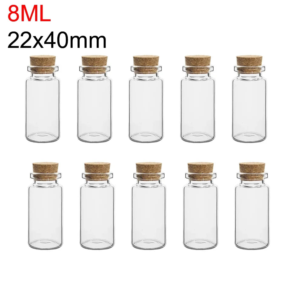 10PCS Mini Glass Bottles Transparent Wishing Bottles Cork Stopper Storage Bottle Creative Candy Jars DIY Container Wedding Decor