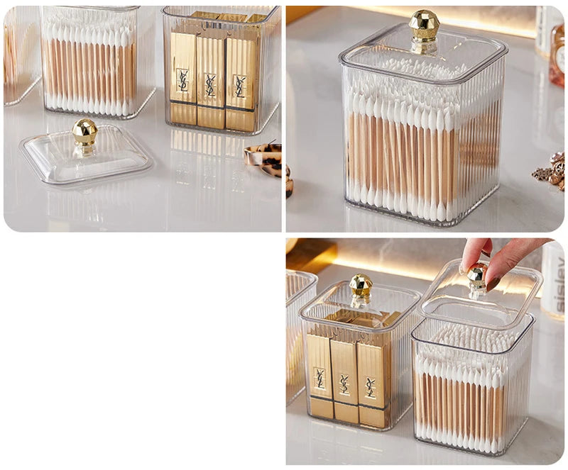 Caja de Almacenamiento Transparente de Acrílico para Hisopos y Cosméticos – A Prueba de Polvo