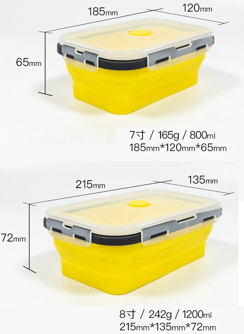 1 PCS Silicone Folding Lunch Box Food Grade Square Portable Microwave Oven Lunch Box Outdoor Travel Picnic Preservation Box