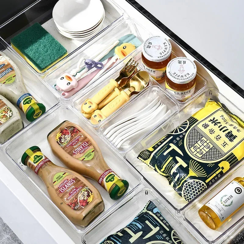 Set de 7/14 Organizadores de Cajón – Bandejas y Divisores Transparentes para Maquillaje y Cocina