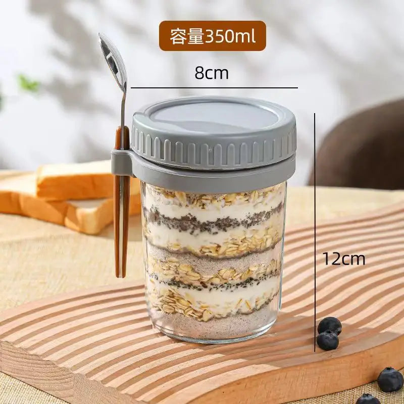 Tarro de Vidrio Portátil para Avena Nocturna y Desayunos – Contenedor Multiusos