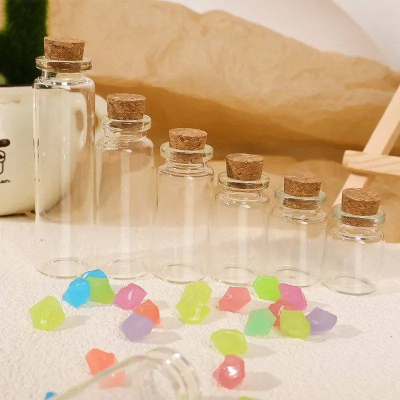 50/10PCS Small Glass Bottles with Cork Stoppers Mini Glass Vials Cork Transparent Wishing Bottles Storage Candy Jars DIY Decor