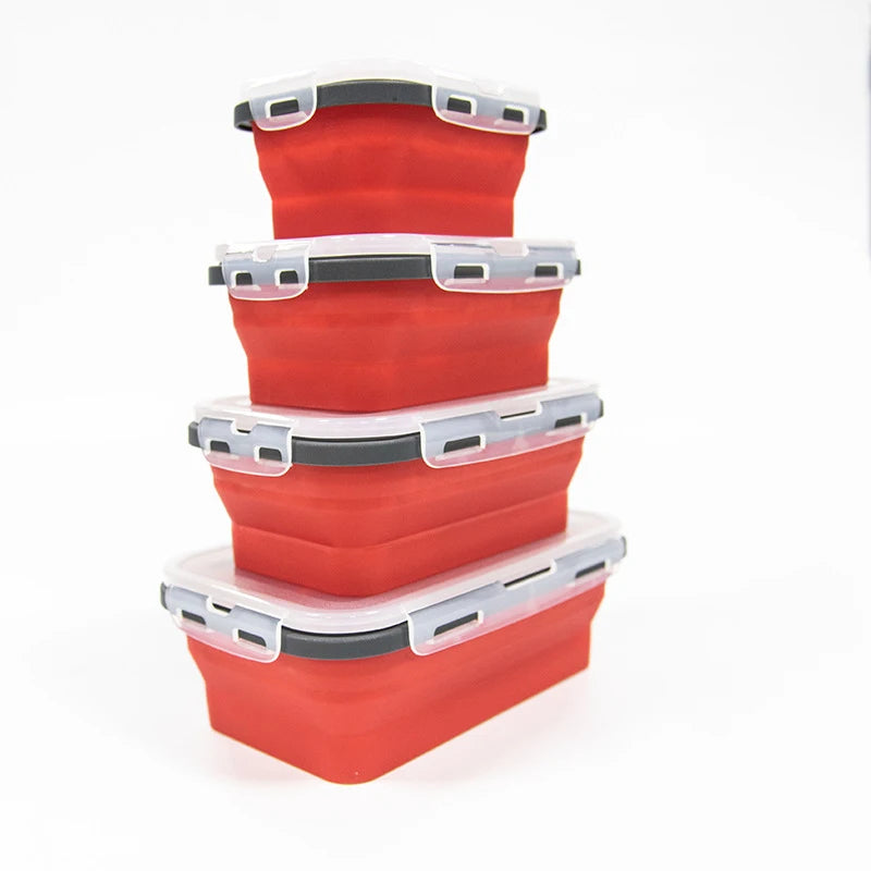 1 PCS Silicone Folding Lunch Box Food Grade Square Portable Microwave Oven Lunch Box Outdoor Travel Picnic Preservation Box