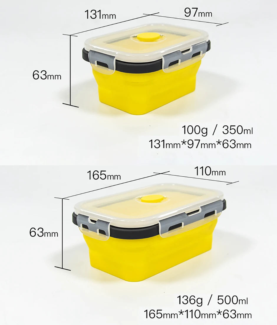 1 PCS Silicone Folding Lunch Box Food Grade Square Portable Microwave Oven Lunch Box Outdoor Travel Picnic Preservation Box