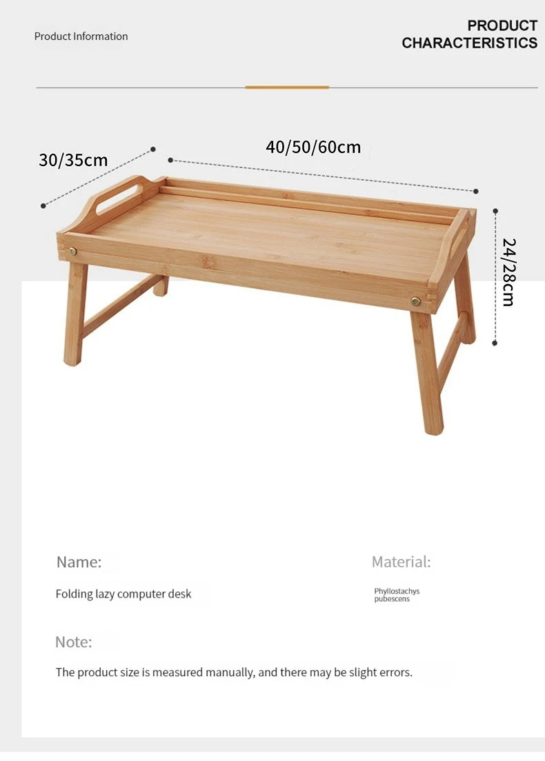 Bandeja de madera de bambú para el hogar, escritorio portátil plegable para ordenador portátil, mesa para servir té y comida, patas plegables, escritorio para ordenador portátil en la cama