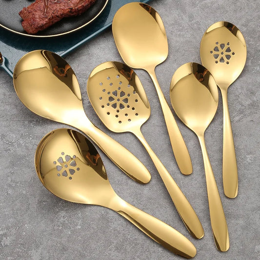 304 Stainless Steel Large Serving Spoon Colander for Buffet Catering Wide-mouthed Western Dinnerware with Thicked Handle - 369 view