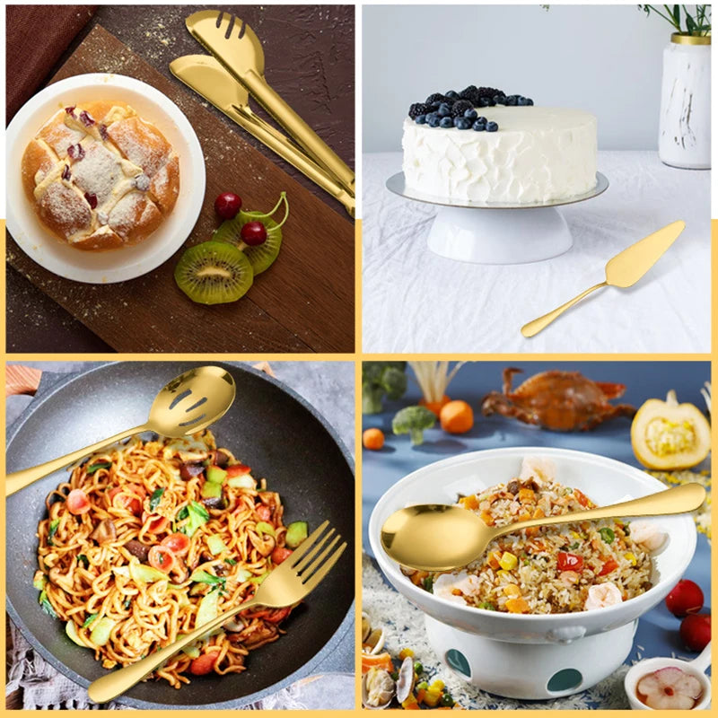 5/6pcs Stainless steel communal food serving spoon Colander serving spoon Communal tableware set suitable for family dinners - 369 view