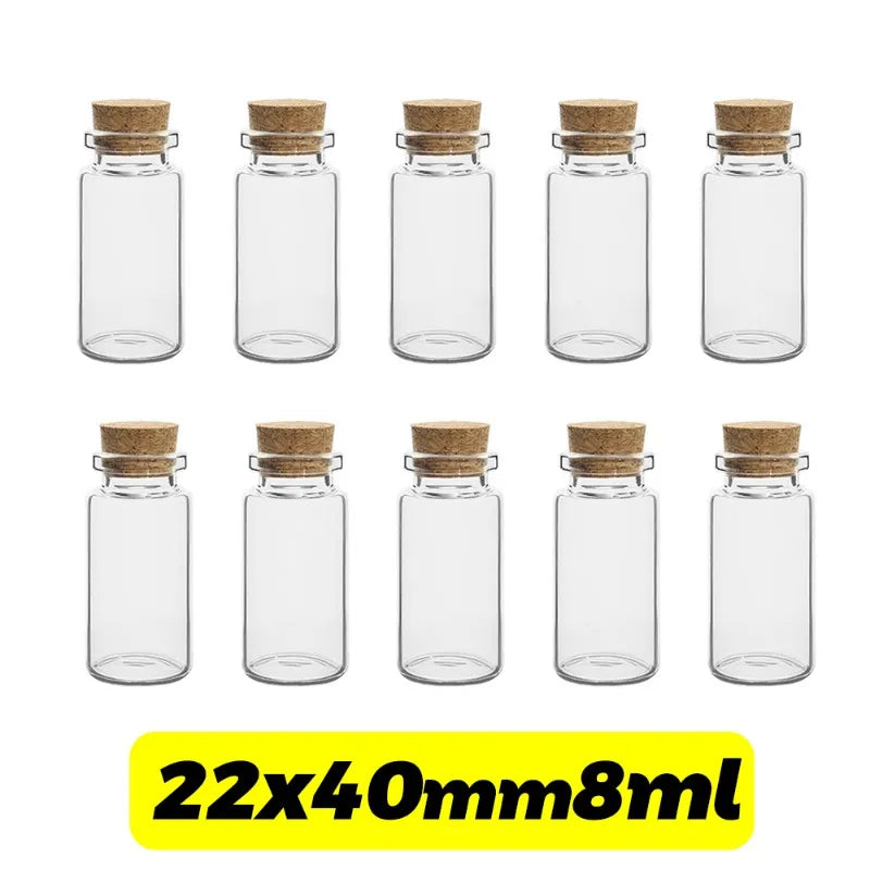 50/10PCS Small Glass Bottles with Cork Stoppers Mini Glass Vials Cork Transparent Wishing Bottles Storage Candy Jars DIY Decor