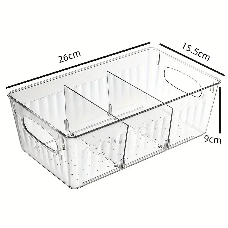 Caja Organizadora Transparente para Refrigerador – Almacenamiento con Divisor