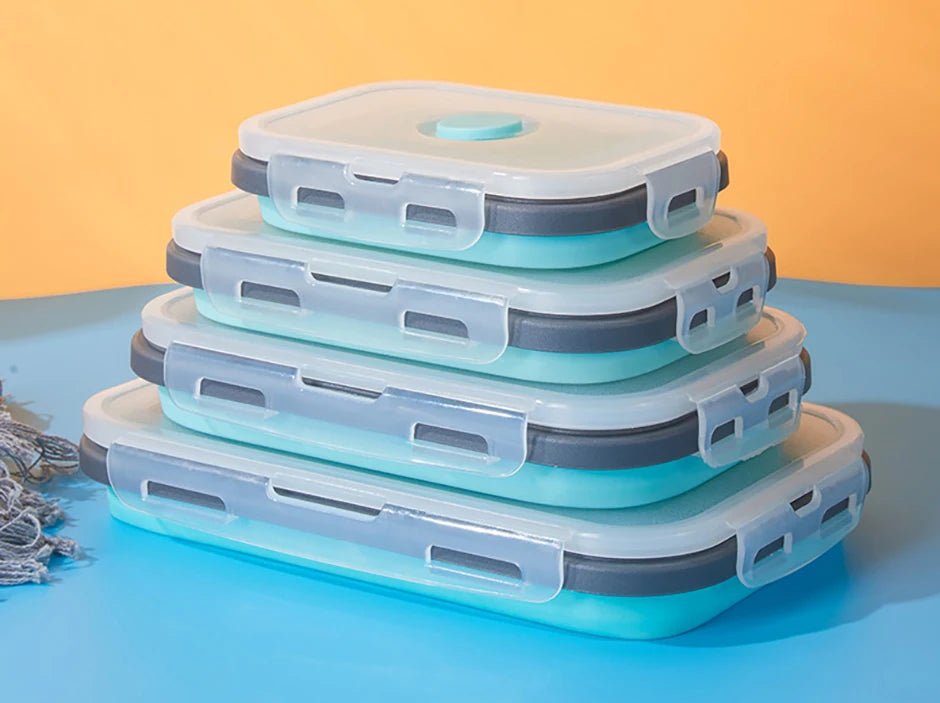 1 PCS Silicone Folding Lunch Box Food Grade Square Portable Microwave Oven Lunch Box Outdoor Travel Picnic Preservation Box