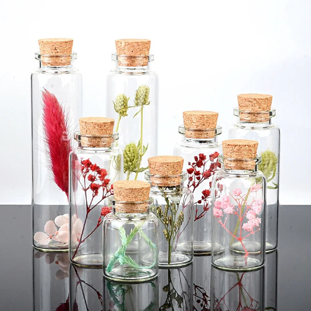 10PCS Mini Glass Bottles Transparent Wishing Bottles Cork Stopper Storage Bottle Creative Candy Jars DIY Container Wedding Decor