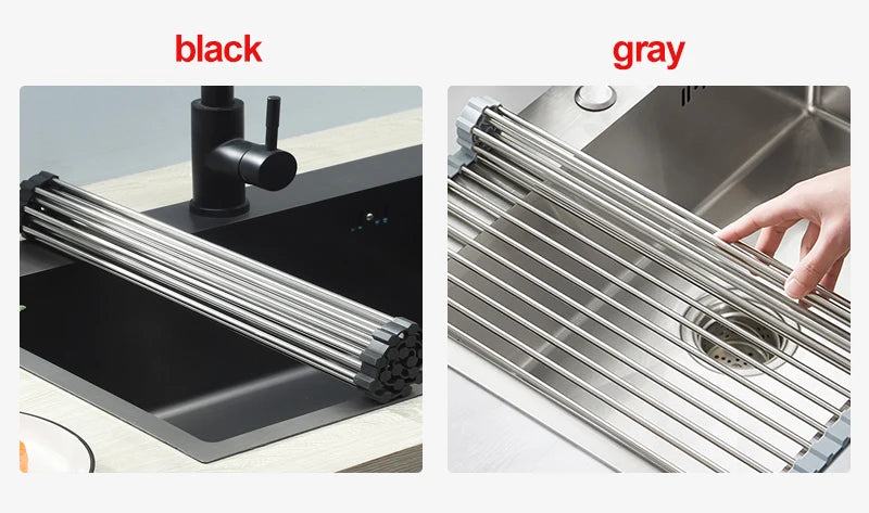 Foldable Stainless Steel Dish Drainer Roll Up Dish Drying Rack Shelf Kitchen Sink Holder Organizer Bowl Tableware Plate Storage