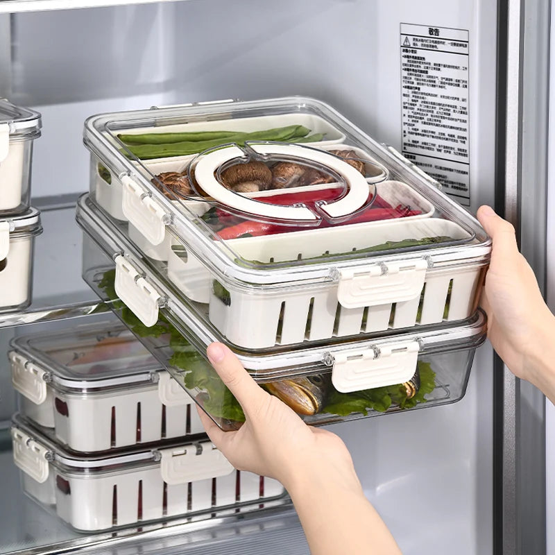 Caja de Almacenamiento con Drenaje y Asa – Organizador para Refrigerador