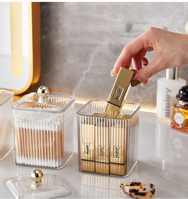 Caja de Almacenamiento Transparente de Acrílico para Hisopos y Cosméticos – A Prueba de Polvo