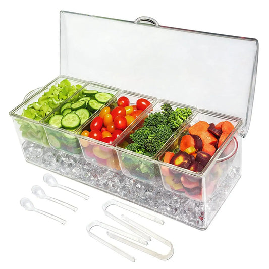 Bandeja Acrílica para Servir Hielo y Aperitivos – 5 Compartimentos con Cucharas y Pinzas - 369 view