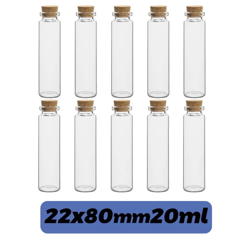 50/10PCS Small Glass Bottles with Cork Stoppers Mini Glass Vials Cork Transparent Wishing Bottles Storage Candy Jars DIY Decor