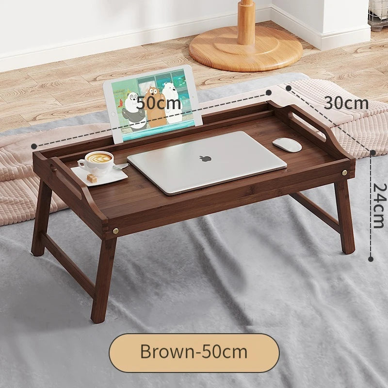 Bandeja de madera de bambú para el hogar, escritorio portátil plegable para ordenador portátil, mesa para servir té y comida, patas plegables, escritorio para ordenador portátil en la cama