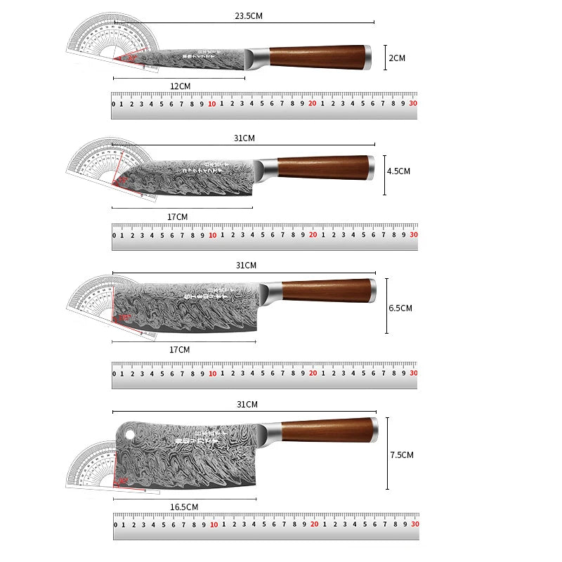 Juego de Cuchillos de Acero Damasco – Chef Profesional, Ideal para Carne y Verduras - 369 view