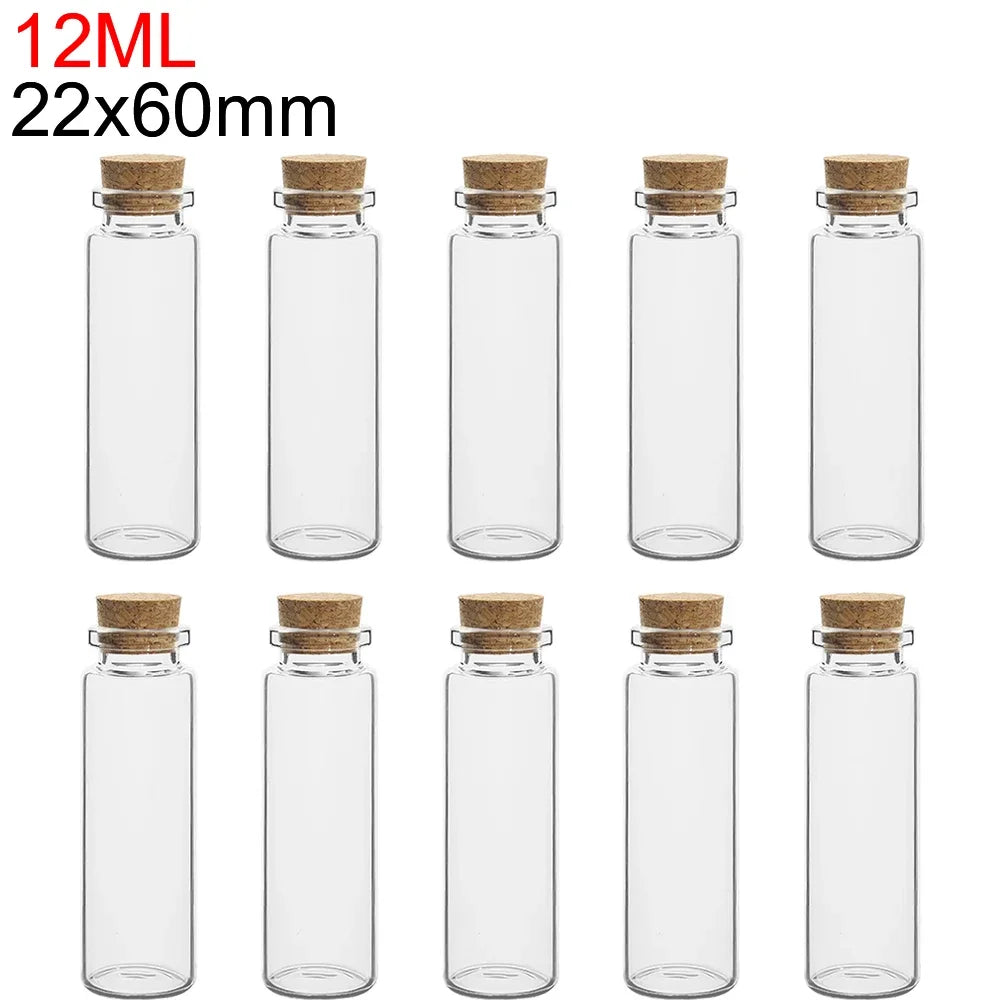 10PCS Mini Glass Bottles Transparent Wishing Bottles Cork Stopper Storage Bottle Creative Candy Jars DIY Container Wedding Decor