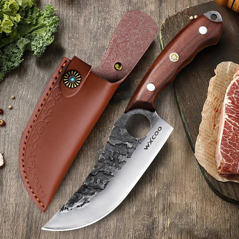 Cuchillo de Carnicero Forjado – Mango de Madera, Ideal para Cortar y Deshuesar Carne - 369 view