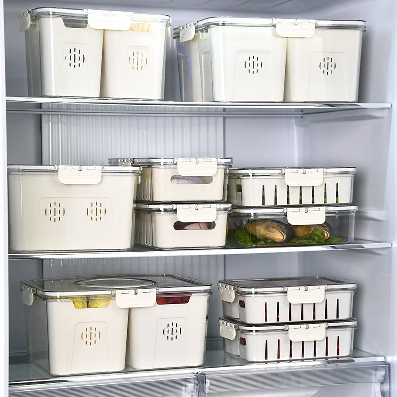 Caja de Almacenamiento con Drenaje y Asa – Organizador para Refrigerador