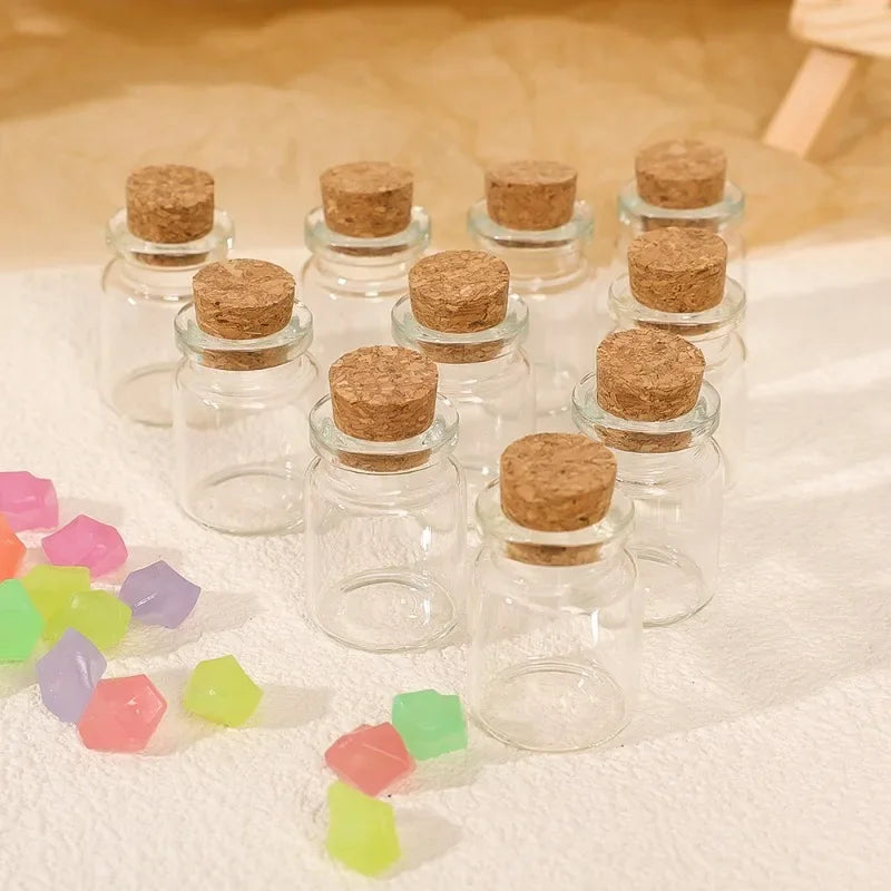 50/10PCS Small Glass Bottles with Cork Stoppers Mini Glass Vials Cork Transparent Wishing Bottles Storage Candy Jars DIY Decor