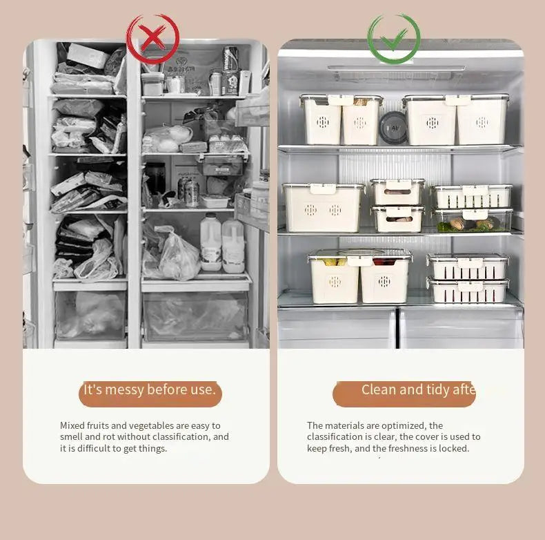 Caja de Almacenamiento con Drenaje y Asa – Organizador para Refrigerador