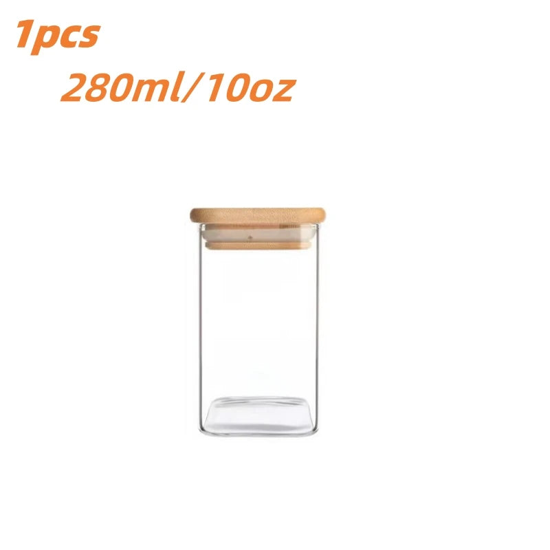 Set de Tarros de Vidrio de 10oz con Tapas Herméticas de Bambú – Almacenamiento Transparente