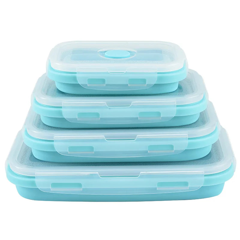 1 PCS Silicone Folding Lunch Box Food Grade Square Portable Microwave Oven Lunch Box Outdoor Travel Picnic Preservation Box