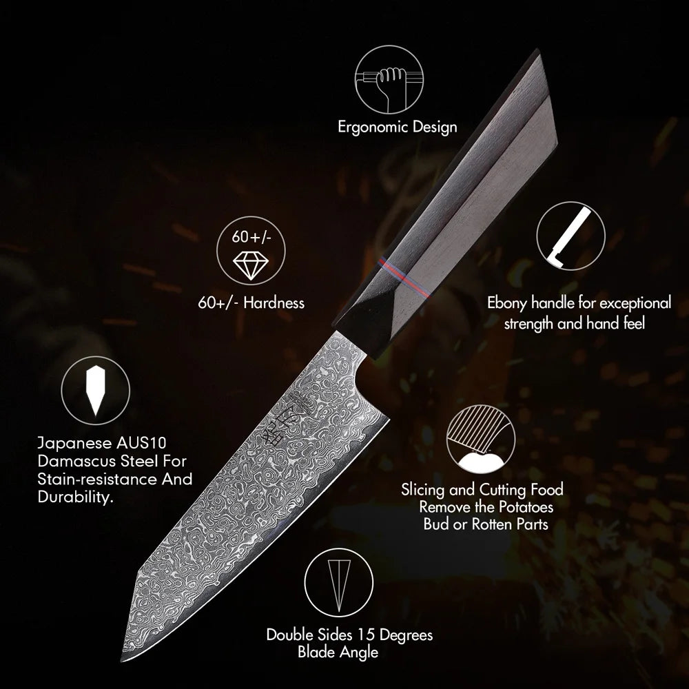 5" Utility Knife Damascus Professional Japanese Chef Knives Kitchen Cut Peeling Paring Fruit Vegetable Meat Slicer Cooking Tools