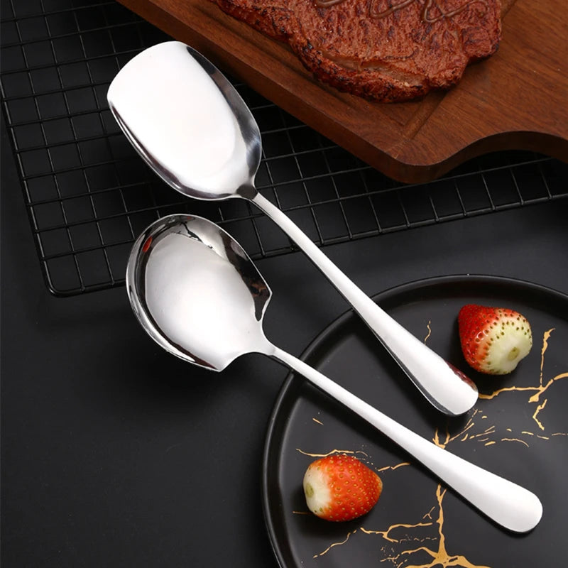 Golden Stainless Steel Food Service Spoon Large Rice Shovel Tableware Long Handle Square Spatula Kitchen Gadgets for Home - 369 view