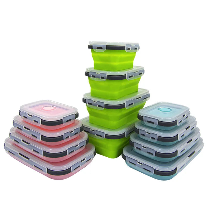 1 PCS Silicone Folding Lunch Box Food Grade Square Portable Microwave Oven Lunch Box Outdoor Travel Picnic Preservation Box