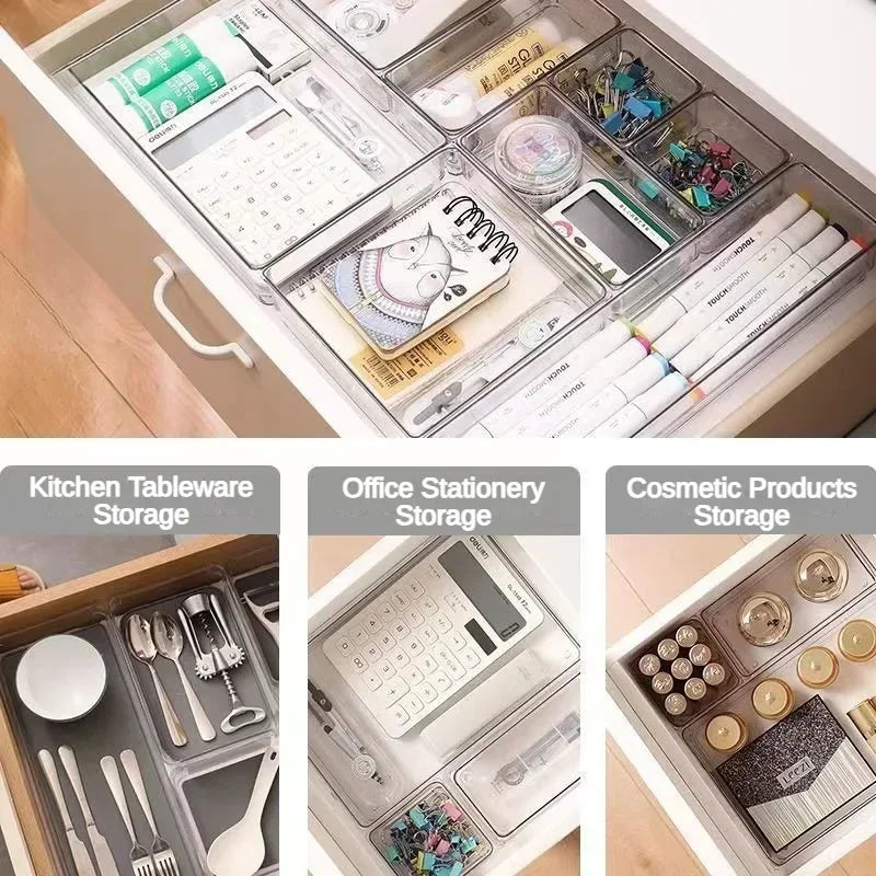 Set de 7/14 Organizadores de Cajón – Bandejas y Divisores Transparentes para Maquillaje y Cocina
