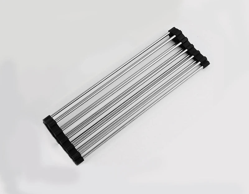 Foldable Stainless Steel Dish Drainer Roll Up Dish Drying Rack Shelf Kitchen Sink Holder Organizer Bowl Tableware Plate Storage