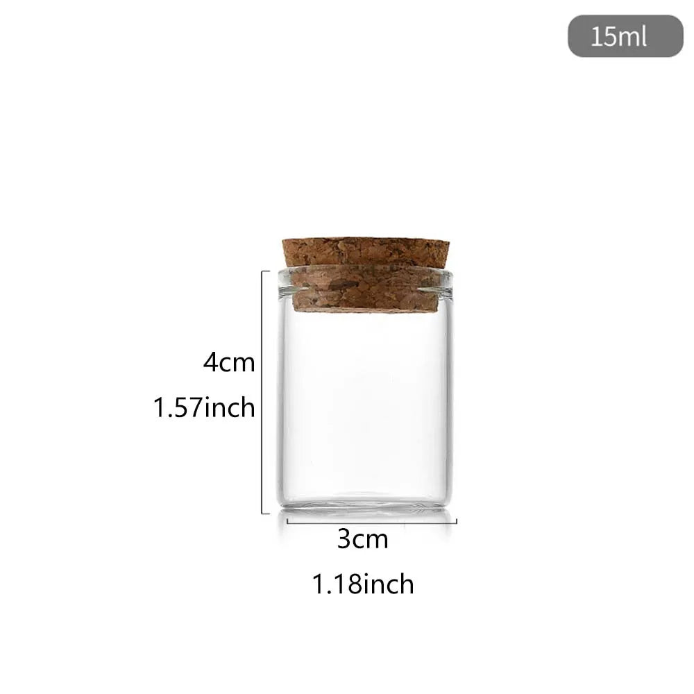 10ml/15ml/20ml/30ml/40ml/50ml/55ml/60ml/80ml/100ml  Cork Stopper Dragees Jars BottlesSmall Glass Test Tube with Cork 20 pieces - 369 view