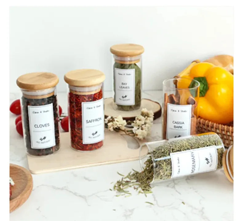 6pcs/set Kitchen Food Stickers Waterproof Food Spice Jar Label Seasoning Jar Sticker white