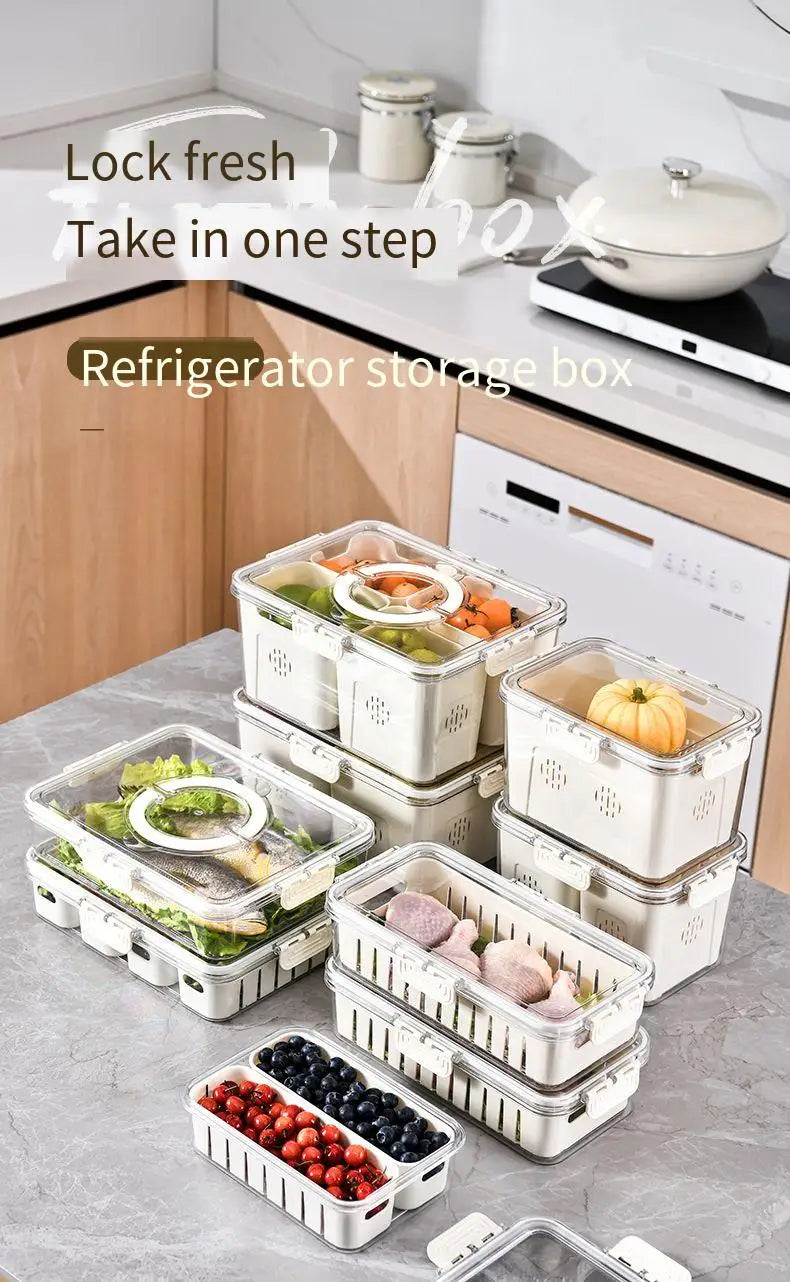 Caja de Almacenamiento con Drenaje y Asa – Organizador para Refrigerador