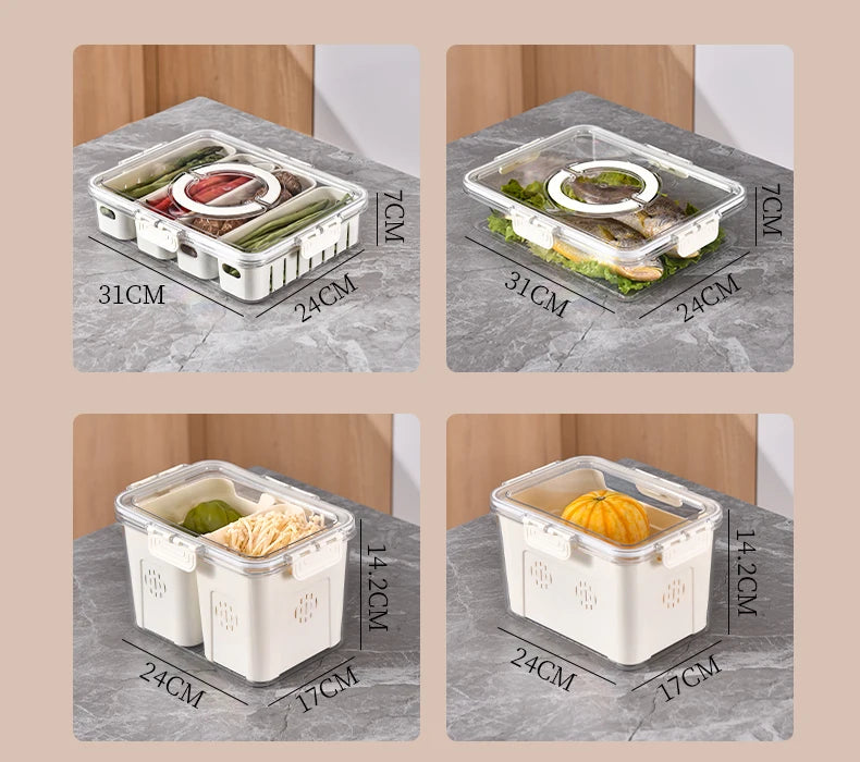 Caja de Almacenamiento con Drenaje y Asa – Organizador para Refrigerador