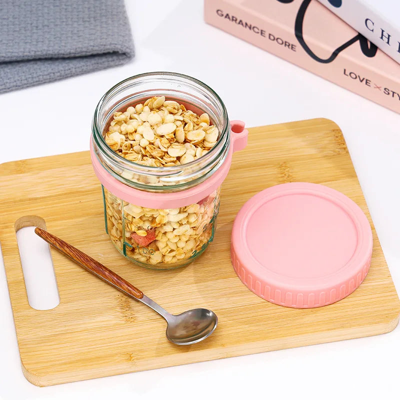 Tarro de Vidrio Portátil para Avena Nocturna y Desayunos – Contenedor Multiusos