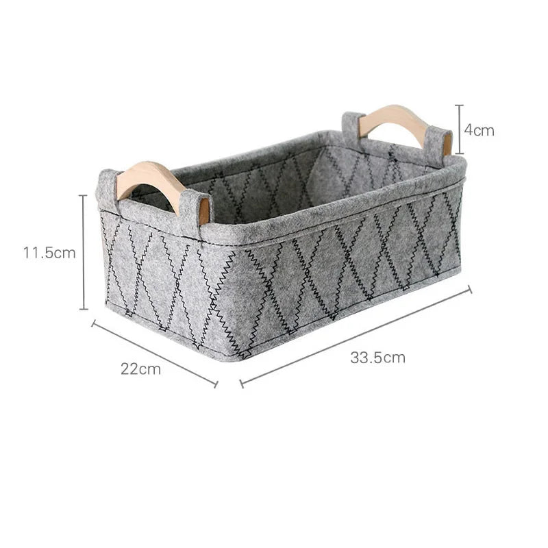 Cesta de Almacenamiento de Fieltro con Asa de Madera