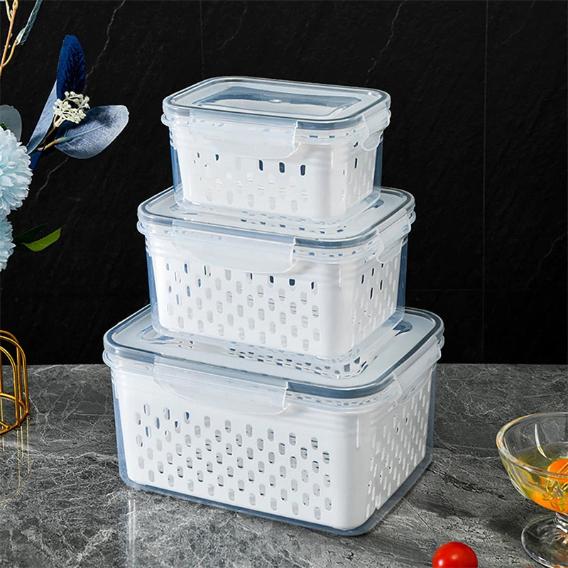 Caja de Almacenamiento para Refrigerador con Drenaje – Organizador de Frutas y Verduras